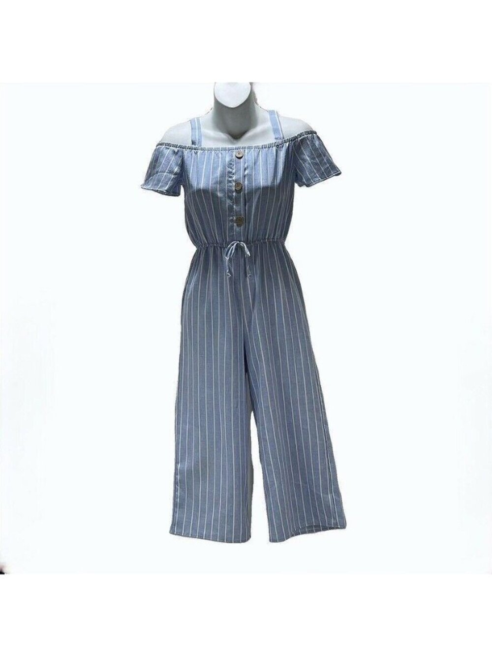 Blue & White Striped Off-Shoulder Jumpsuit By Lily Bleu